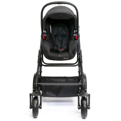 Teknum 3In1 Pram Stroller | Sleeping Bassinet | Extra Wide Seat | Wide Canopy | 360° Rotating Wheels | Fully Reclinable | Car Seat Compatible | Coffee Holder | Spill Proof Mat | Newborn Baby | 0 - 3 Years + Car Seat - Black